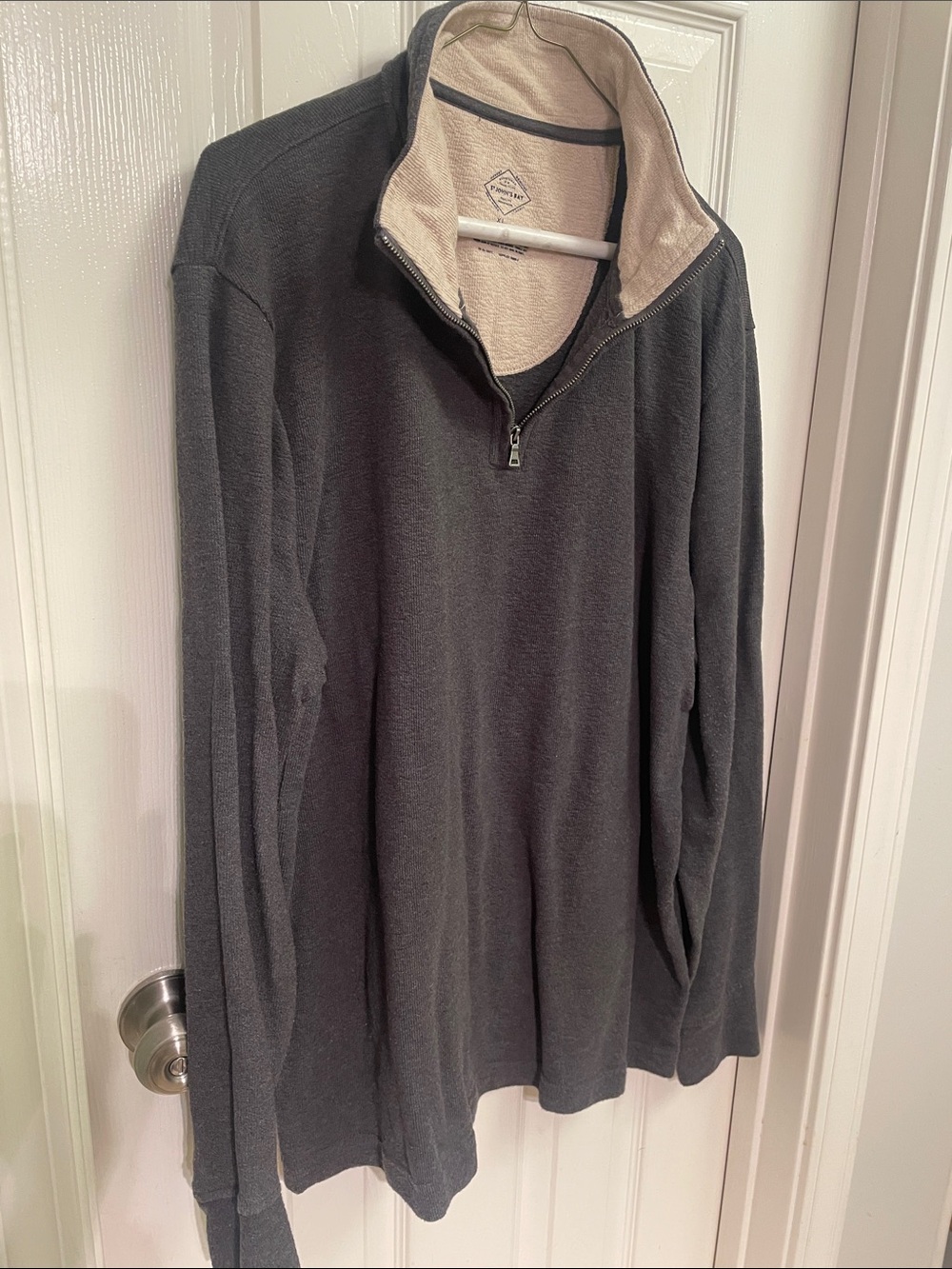 St. John's Bay Men's Quarter-Zip Fleece Sweater - Charcoal with Cream Collar